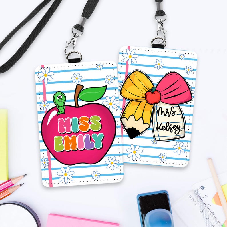 Custom Name Teacher Leather ID Card Holder: Personalized End Of School Teacher Gift, Teacher Appreciation Gifts image 6