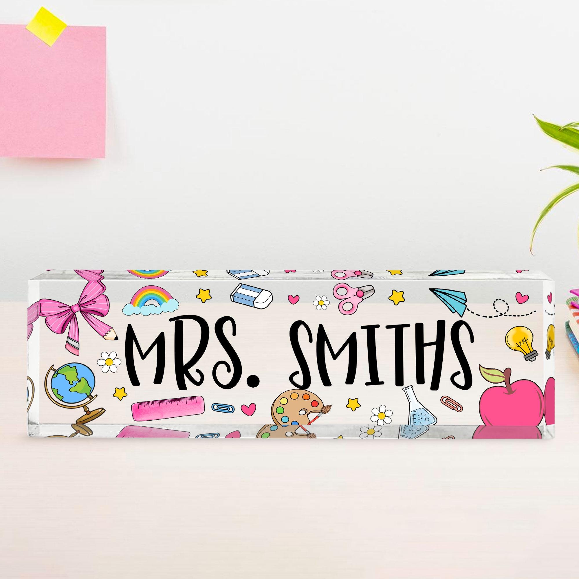 Custom Name Teacher Acrylic Block, Personalized Teacher Desk Name Plate, Back To School Gift for Teachers, New Teacher Desk Sign
