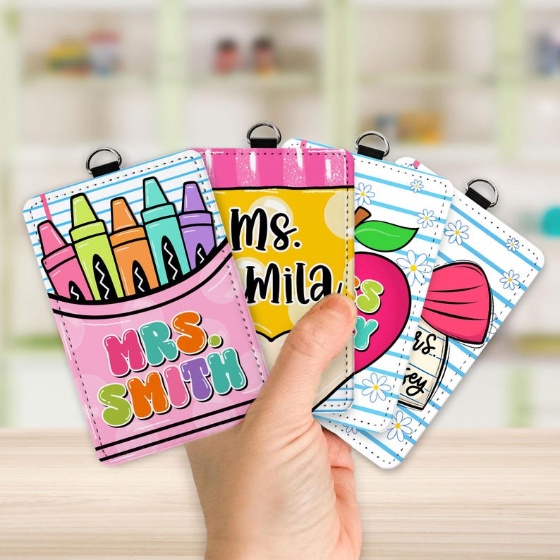 Custom Name Teacher Leather ID Card Holder: Personalized End Of School Teacher Gift, Teacher Appreciation Gifts image 13
