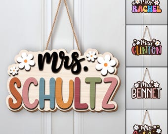 Custom 3D Teacher Name Daisy Door Sign, Personalized Teacher Back To School Gift, Teacher Door Hanger, Welcome Teacher Sign, Classroom Decor