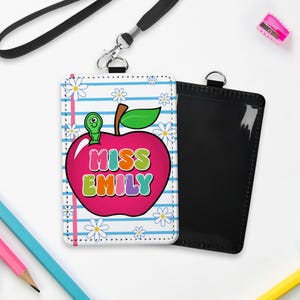 Custom Name Teacher Leather ID Card Holder: Personalized End Of School Teacher Gift, Teacher Appreciation Gifts 3