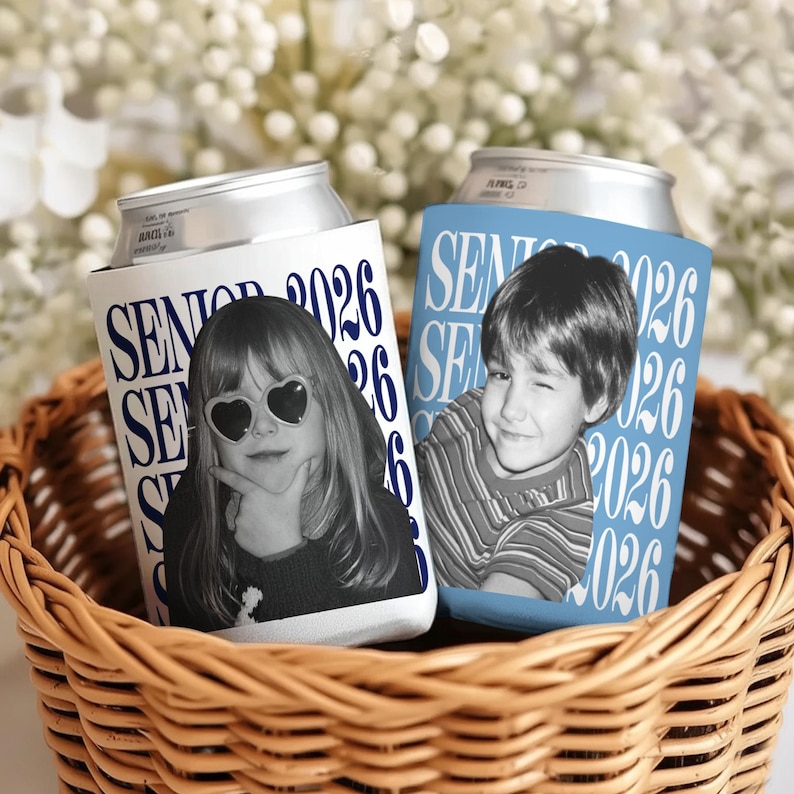 Personalized Senior 2026 Childhood Photo Can Cooler, Custom Photo Graduation 2026 Can Cooler, Senior Night Favors, Graduation Party Supplies