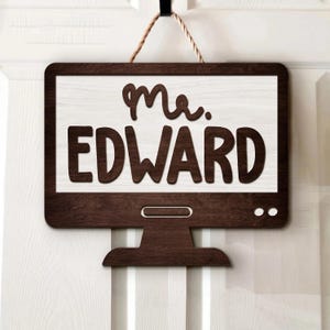 Personalized Computer Teacher Door Hanger, Custom 3D Teacher Name Sign, Technology Teacher Gifts, Classroom Door Sign Decor, Back To School
