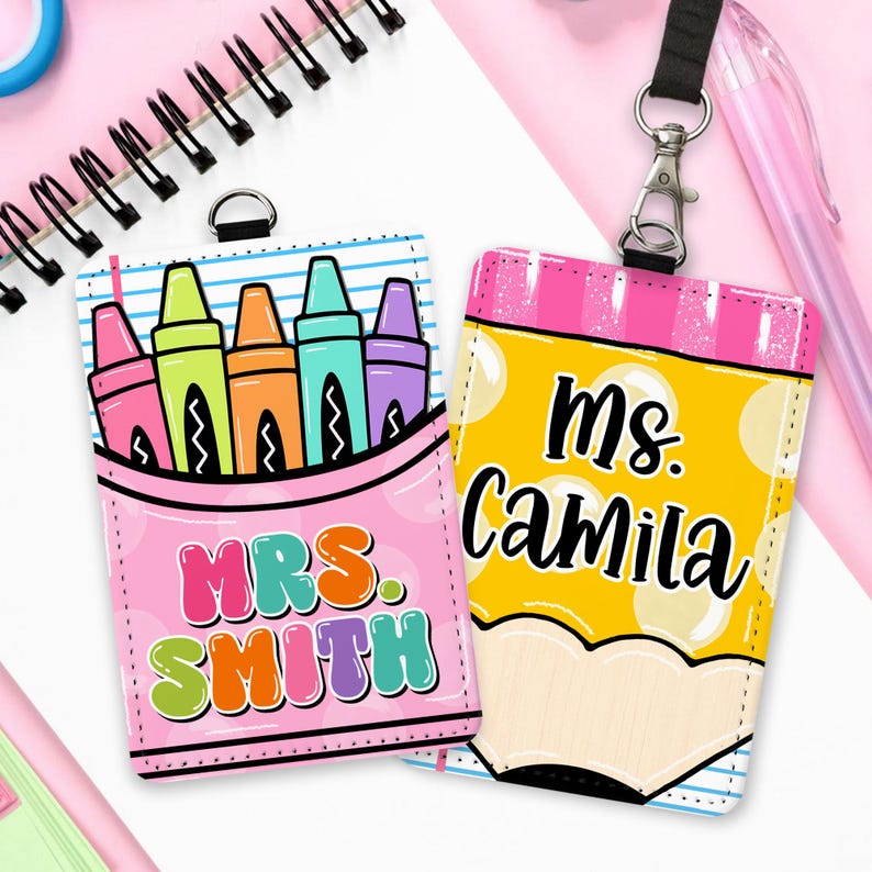 Custom Name Teacher Leather ID Card Holder: Personalized End Of School Teacher Gift, Teacher Appreciation Gifts image 5