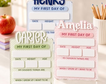 Personalized Gingham Pastel First Day Of School Sign, Back To School Kids Sign, Reusable School Sign, 1st Day of School Dry Erase Board