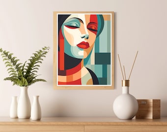 Abstract Face Art Print, Modern Woman Portrait (Digital Files)