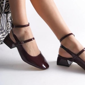 Women Patent Shoes, Women Wedding Shoes, Women Stiletto Shoes, Burgundy Patent Leather Shoes, Women Burgundy heeled, Retro mary, mary janes
