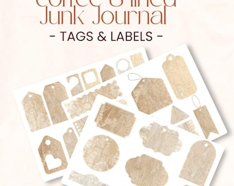 Coffee Dyed Tags and Labels Printable I 6 A4 Pages I Junk Journal Ephemera I Vintage Digital Tags I Coffee Dyed Journal Kit