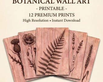Hand-Dyed Botanical Printable Pages | Vintage Wall Art & Junk Journal Kit | 12 A4 Prints