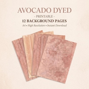 Avocado Dyed Paper Printable | 12 A4 Background Pages | Junk Journal Digital Paper | Vintage Natural Dyed Paper | Instant Download