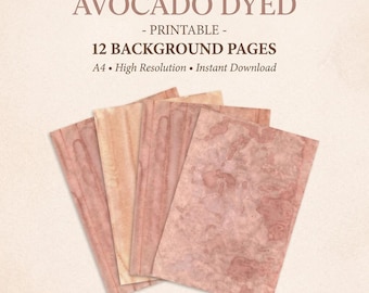 Avocado Dyed Paper Printable | 12 A4 Background Pages | Junk Journal Digital Paper | Vintage Natural Dyed Paper | Instant Download