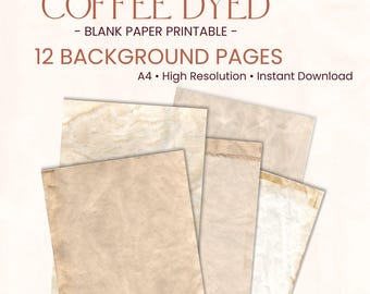 Coffee Dyed Paper Printable | Junk Journal Background Pages | Vintage Antique Paper Pack | Low Ink Neutral Collage Paper | Instant Download