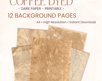 Coffee Dyed Dark Paper Printable | Junk Journal Background Pages | Vintage Antique Paper Pack |  Neutral Collage Paper | Instant Download