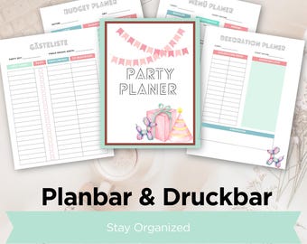 Party Planer Printable • 35-seitiger Event- und Geburtstagsplaner • A4 PDF Sofort-Download • Budget, Menü, Gäste & Checklisten