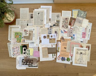 Buchseiten Mix: Junk Journal Zubehör, alte und neue Buchseiten, Vintage und Antik, über 100 Einzelteile in herbstlichen Tönen