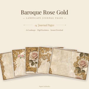 Baroque Rose Gold Journal Pages | 14 Vintage Printable Writing Papers | A4 Landscape Stationery | Junk Journal | Instant Download