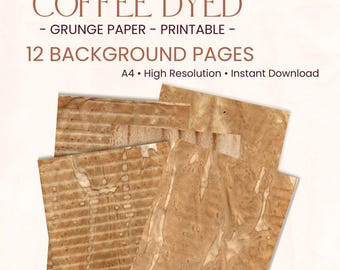 Coffee Dyed Grunge Paper Pack – Vintage Distressed Backgrounds for Junk Journals, Scrapbooking, Printable Paper, Instant Download