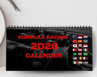 Calendario desktop Formula Racing 2026: statistiche della pista e bandiere nazionali (Regno Unito e UE)