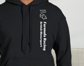 Sudadera con capucha y mapa de pista de Motorsport UK: mezcla de algodón de Fórmula Racing