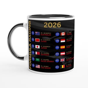 Tazza da caffè con calendario Formula Racing 2026 in oro, programma delle gare