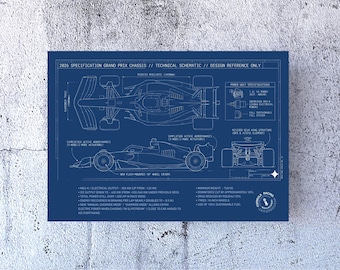 Esquemas técnicos do chassi da Fórmula 1 de 2026 | Decoração para fãs de automobilismo (Download digital)