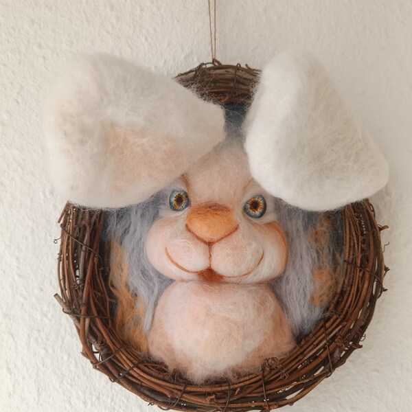 Osterhase Osterkranz 3D-Bild Filz Geschenk Handmade Deko Handarbeit