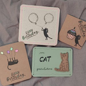 UITVERKOOP!!! Midi/Mini set van 4 verjaardagskaarten kat