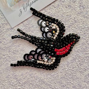 Swallow brooch, embroidered bird pin, handmade beaded swallow pin