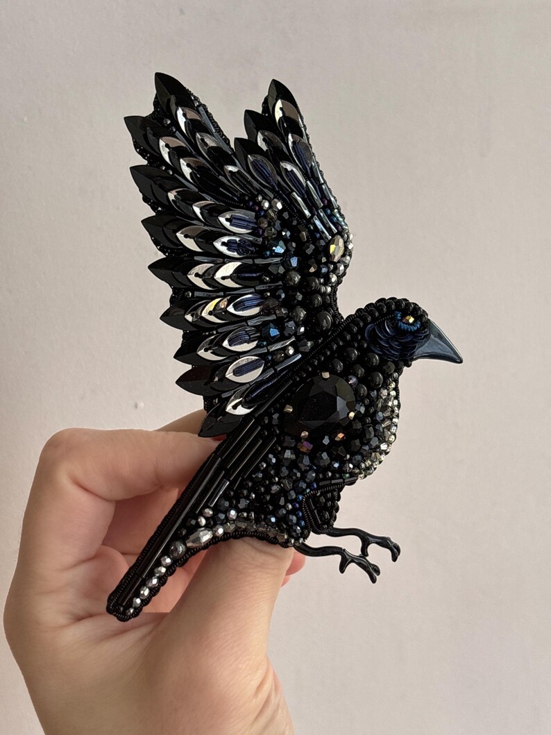 Black Raven Brooch, Elegant Embroidered Pin for Gothic Lovers - Etsy
