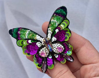 Beaded Butterfly Brooch, Embroidered Insect Pin