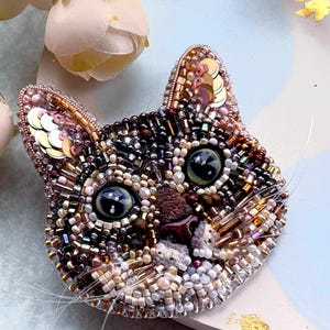 Aangepaste kat portretbroche - Gepersonaliseerde huisdiersieraden met kralen, aandenken, unieke handgemaakte broche voor dierenliefhebbers