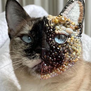 Aangepaste kat portretbroche - Gepersonaliseerde huisdiersieraden met kralen, aandenken, unieke handgemaakte broche voor dierenliefhebbers