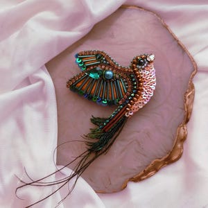 Bird brooch pin, beaded embroidered  gifts