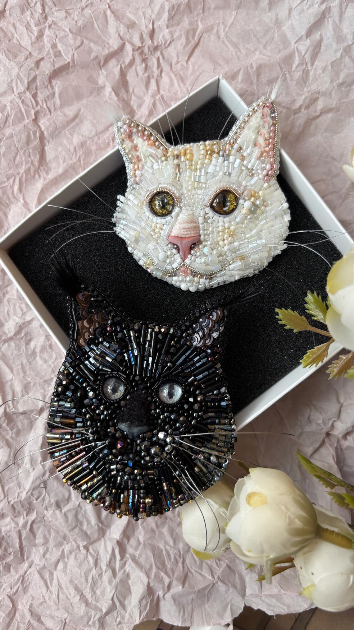 Custom Cat Portrait Brooch - Personalized Beaded Pet Pin, Embroidered ...