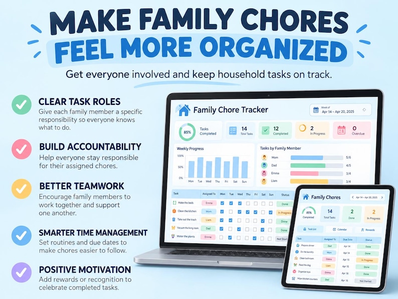 Excel Report Chart Example Family Chore Chart Google Sheets Excel Template Weekly Tracker for ...