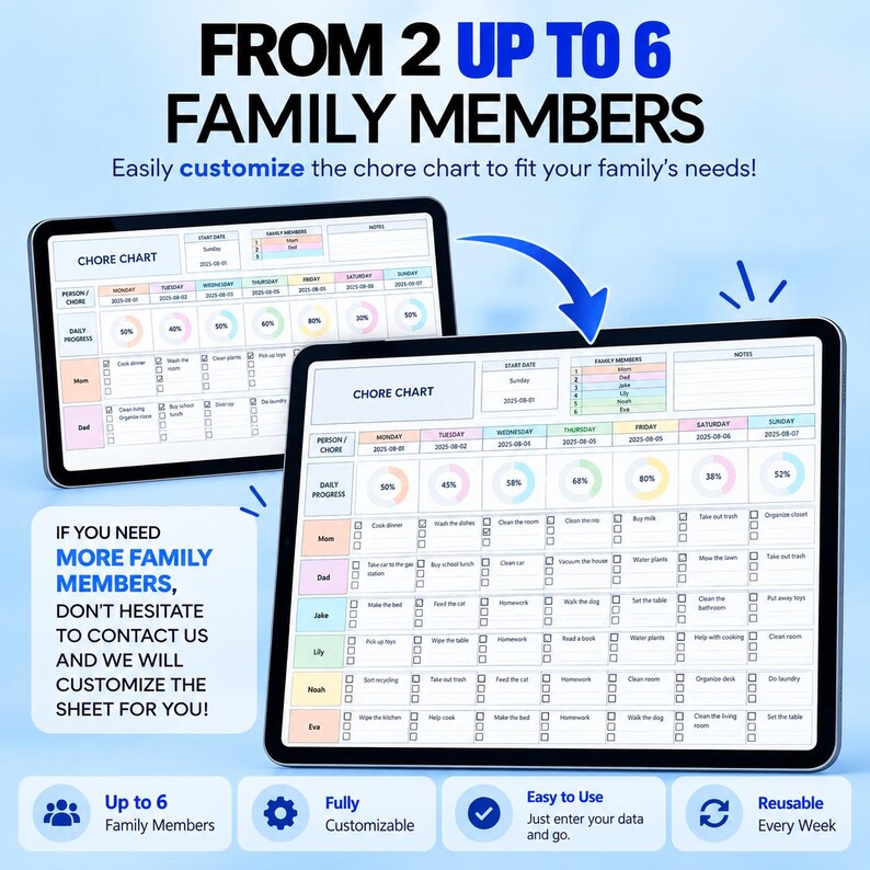 Excel Report Chart Example Family Chore Chart Google Sheets Excel Template Weekly Tracker for ...