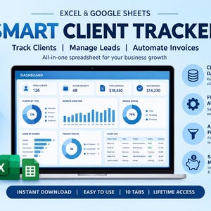 Client Tracker Spreadsheet CRM Lead Tracker Invoice Customer Database Small Business Excel Google Sheets