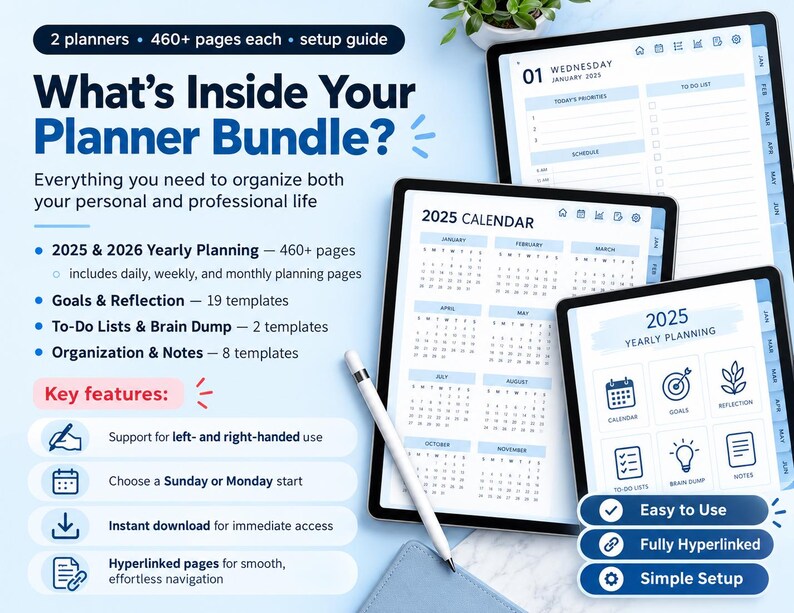 2025 2026 Remarkable 2 Daily Planner Digital Planner Hyperlinked PDF ...