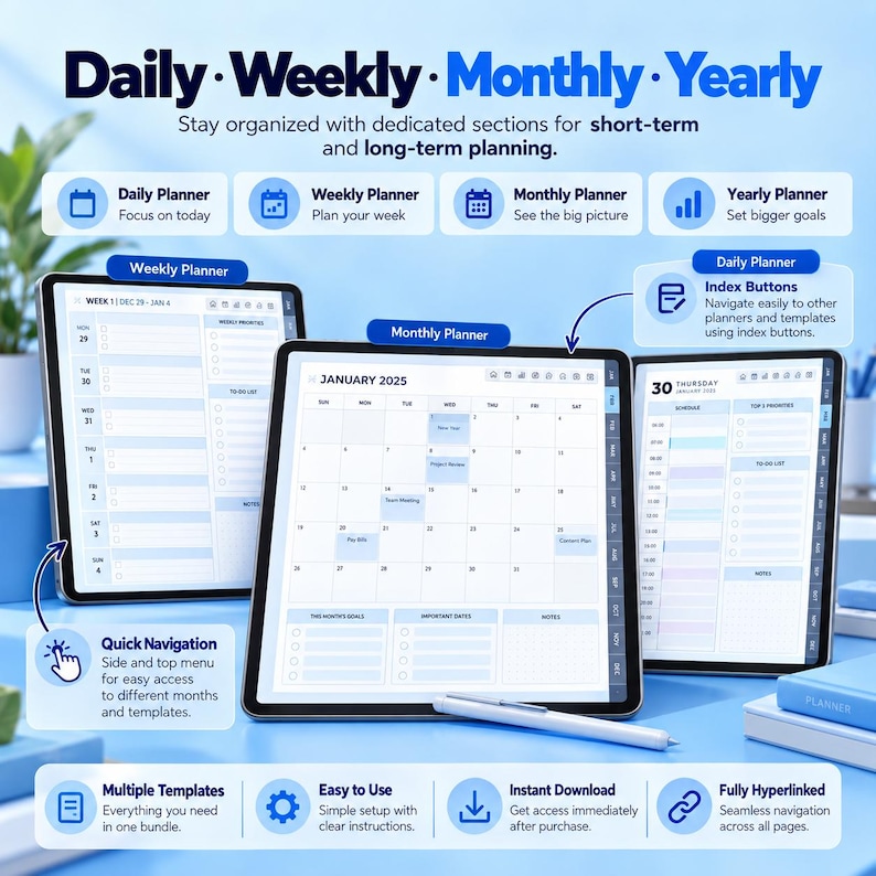 2025 2026 Remarkable 2 Daily Planner Digital Planner Hyperlinked PDF ...