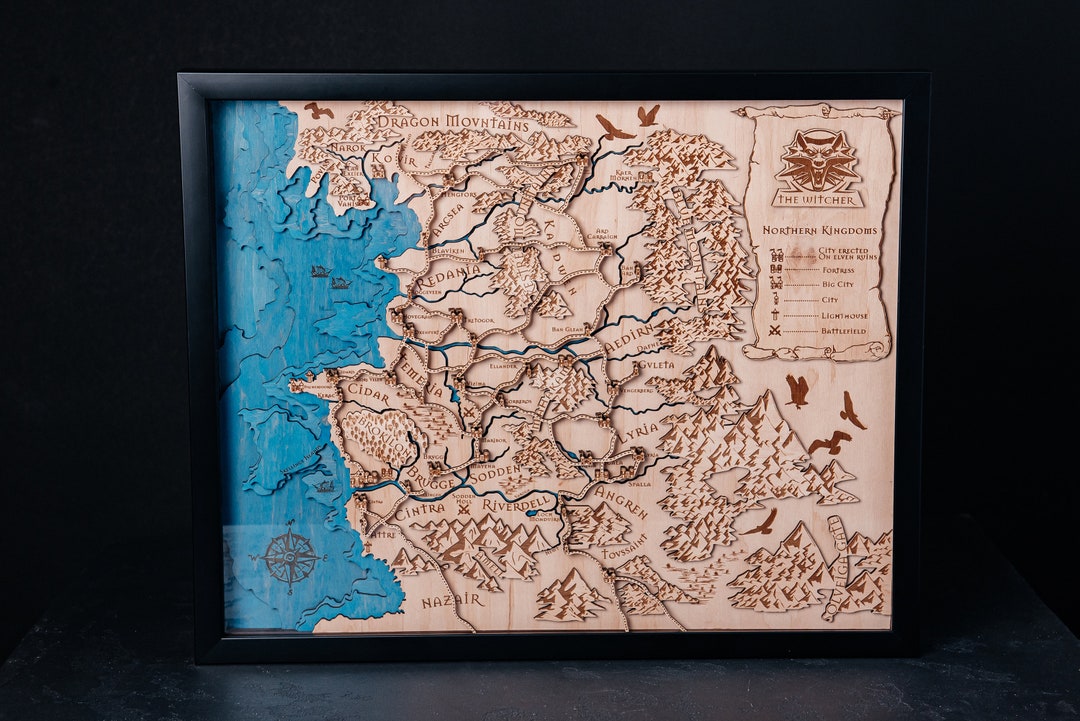 The Witcher World Map, 3D Wooden Map of the World of Hags and Monsters ...