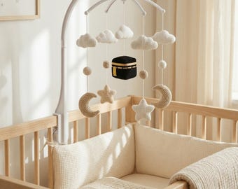 Baby Kaaba Koran Mobiel voor Wiegje, Bluetooth, Meer dan 30 minuten Koranrecitatie, Handgestikt ontwerp, Babykamerdecoratie