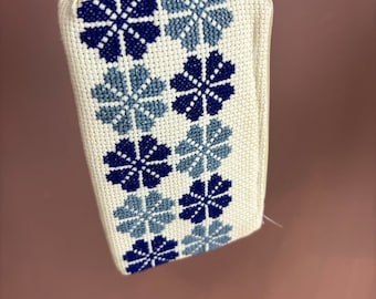Handmade in Palestine -Blue Tatteez Purse - Traditional Flowers - Support Palestinian Businesses