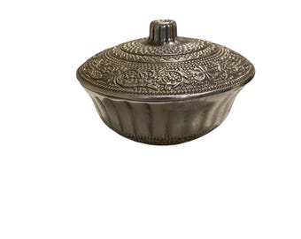 Mexican Mercury Glass Lidded Bowl: Floral Trinket Box