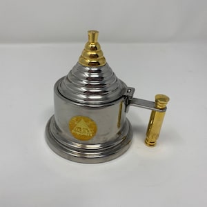 Vintage Alpu F.lli Puppieni lidded sugar bowl, 1980&#39;s Memphis style sugar bowl, Stainless and Brass sugar bowl, Post modern Italian design