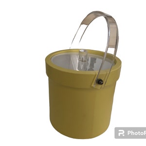 Mid Century Vinyl and Clear Acrylic Ice Bucket Vintage, Yellow