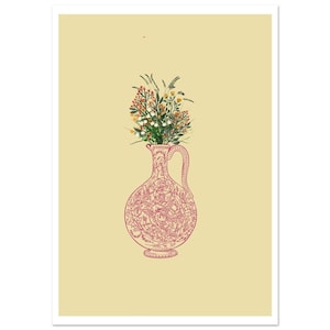 Póster Jarrón rosa con ramo de flores.