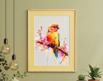 Tropical Melody - Bird Watercolor Downloadable Print Bird Illustration Home Decor Nursery Bird Poster Wall Decor Home Decor Painting Gift