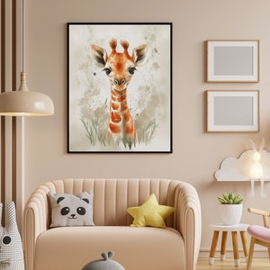 Gentle Giraffe - Baby Giraffe Watercolor, Nursery Wall Art, Jungle Wall Décor, Giraffe Nursery Art, Digital Print, Nursery Home Decor, Gift