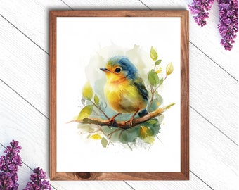 Sunrise Serenade - Bird Watercolor Downloadable Artwork Bird Illustration Bird Poster Painting Wall Decor Nursery Bird Print Gift Decoration