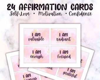 Printable Positive Affirmation Card Deck, vision board, manifesting, self care printables, daily motivation, self-esteem, DIGITAL DOWNLOAD